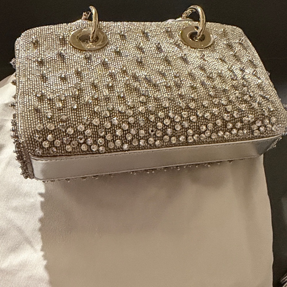 DIOR LADY D-JOY MICRO BAG SILVER-GOLD HW SATIN GRADIENT BEAD EMBROIDERY PRELOVED - Picture 5 of 13